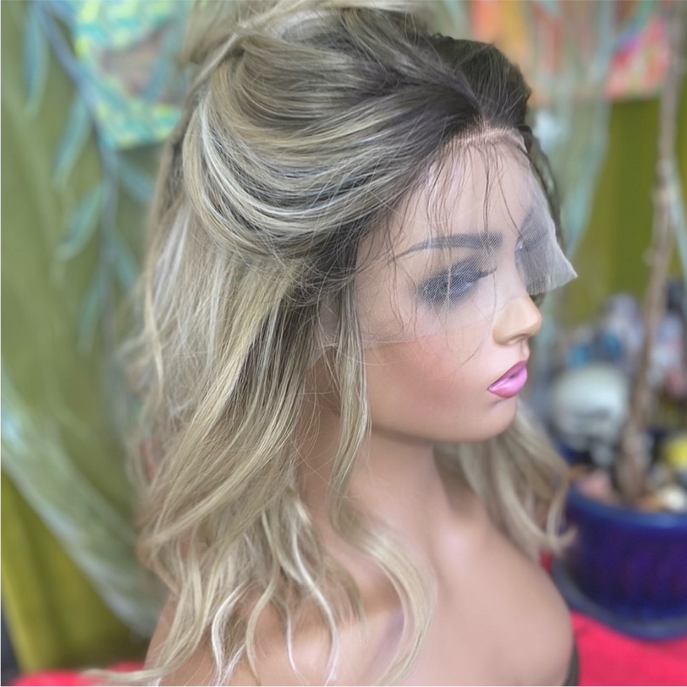 LAST ONE blonde short Rooted lace front wig with baby hair